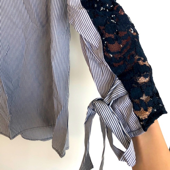 5/$20 Zara striped top with lace, size Small - Picture 5 of 8